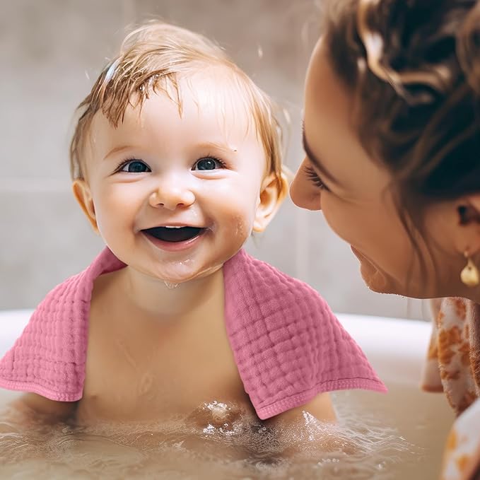 8 Packs Muslin Burp Cloths 6 Layers Unisex Baby Items Absorbent Burp Rags Colorful Muslin Washcloths for Baby Plain Soft Cotton Cloth for Babies Girls Boys, 10 x 20 Inch (Vivid Colors)