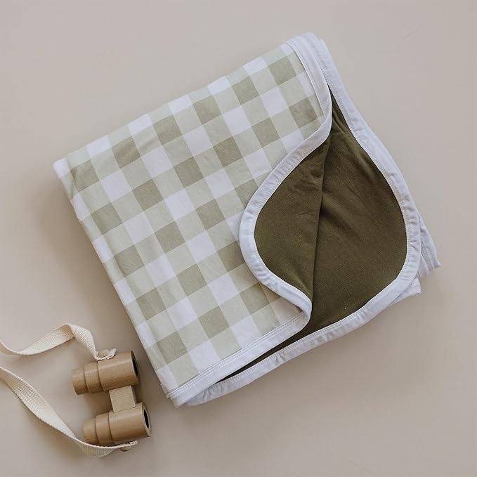Pobibaby Premium Baby Blanket, Soft Stretchy Quilt for Babies, Toddlers, Kids (Gingham Khaki)