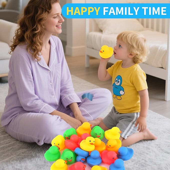 20Pcs Yellow Rubber Ducks Bath Toys, 5 Colors Bathtub Floating Squeaky Duck Bulk Baby Preschool Bath Toy for Baby Shower Infants Kids Toddler Birthday Party Decoration Gift(Large)