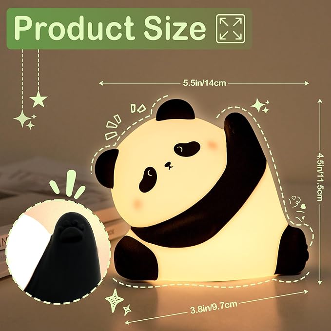 Panda Night Light, Rechargeable Squishy lamp - Silicone Cute Gifts for Kids - Nightlight Nursery LED Animal Dimmanble Touch Light - Bedroom Decor Funny Birthday Christmas Gifts for Boy, Girls