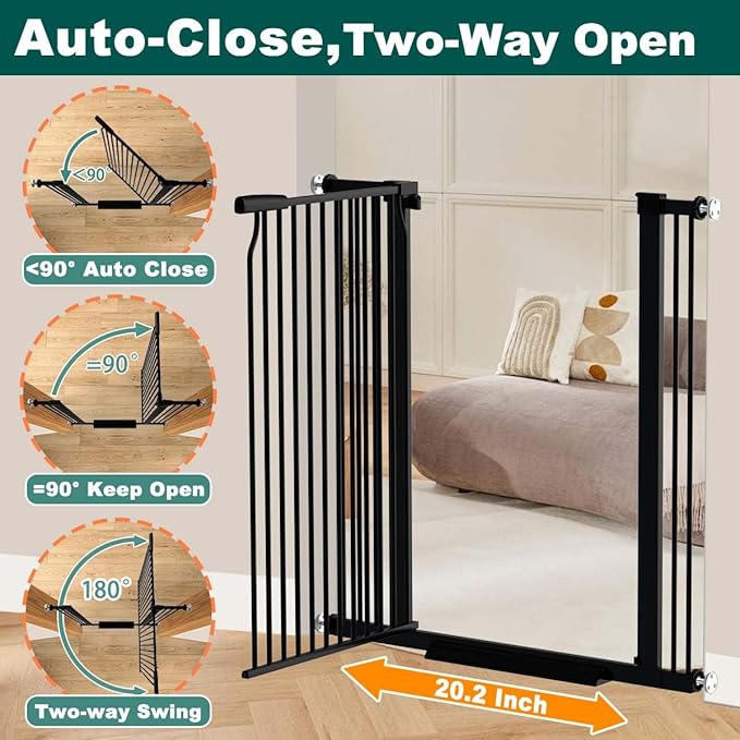 Fairy Baby 40.5" Extra Tall Baby Gate No Drill, 54.8"-60.2" Extra Wide Dog Pet Gate, Safety Child Toddler Gate, Metal Tension Auto Close No Climb Fence Barrier Pet Cat Gate for Stairs Doorway, Black