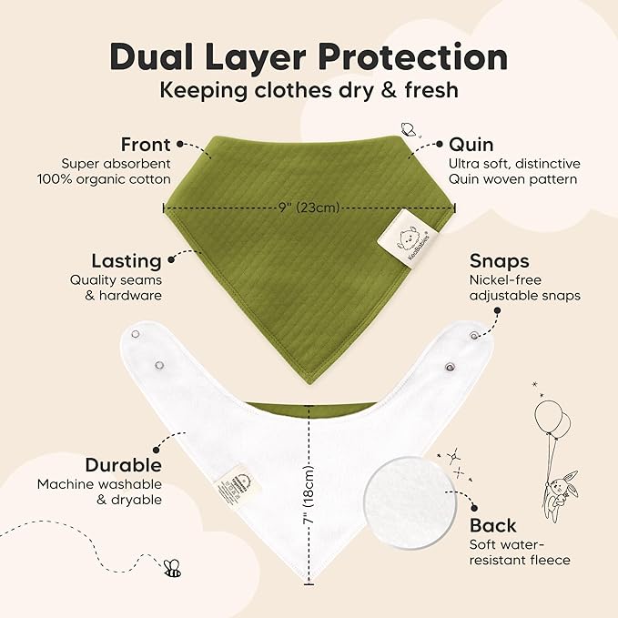 KeaBabies 8-Pack Bandana Bibs for Baby Girls, Boys - Organic Cotton Baby Bibs for Drooling & Teething Newborn, Toddler, Infant 0-36 months, Extra Soft, Absorbent Cloth with Snaps (Sahara/Quin)