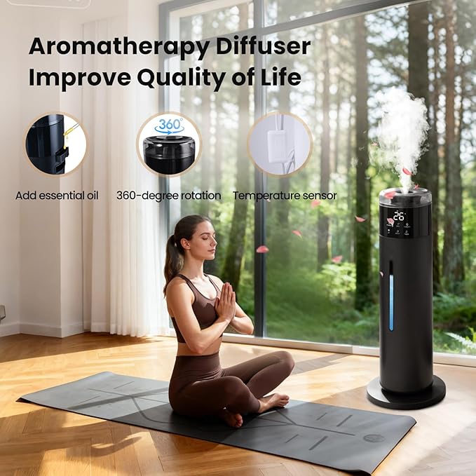 Large Humidifier for Bedroom, 8L/2.1Gal Ultrasonic Cool Mist, Remote control,Easy Clean with 350ML/H Large Mist Speed, Suitable for Kids Room Plant Yoga Study Room Office