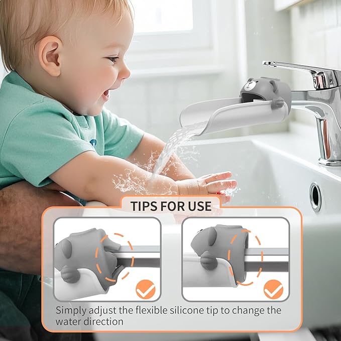 Skyroku Faucet Extender for Toddlers, Sink Extenders with Temperature Sensitive for Kids Hand Washing Sink Faucet Extension,Suitable for Bathroom Sink, Kitchen,Bathtub (Grey)