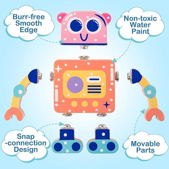 Wooden Snap-Together Building Toys, STEM Building Blocks, Take Apart Toys Playset, Fine Motor Skill Montessori Educational Learning Toys Gift for 3 4 5 6 Years Toddlers Kids