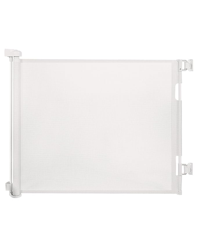 Retractable Baby Gate for Stairs – 33” Height, Expands up to 55” Width – Safety Gate for Infants, Toddlers, Dogs & Pets – Easy Install, Secure Closure, White Mesh Design for Indoor & Outdoor Use