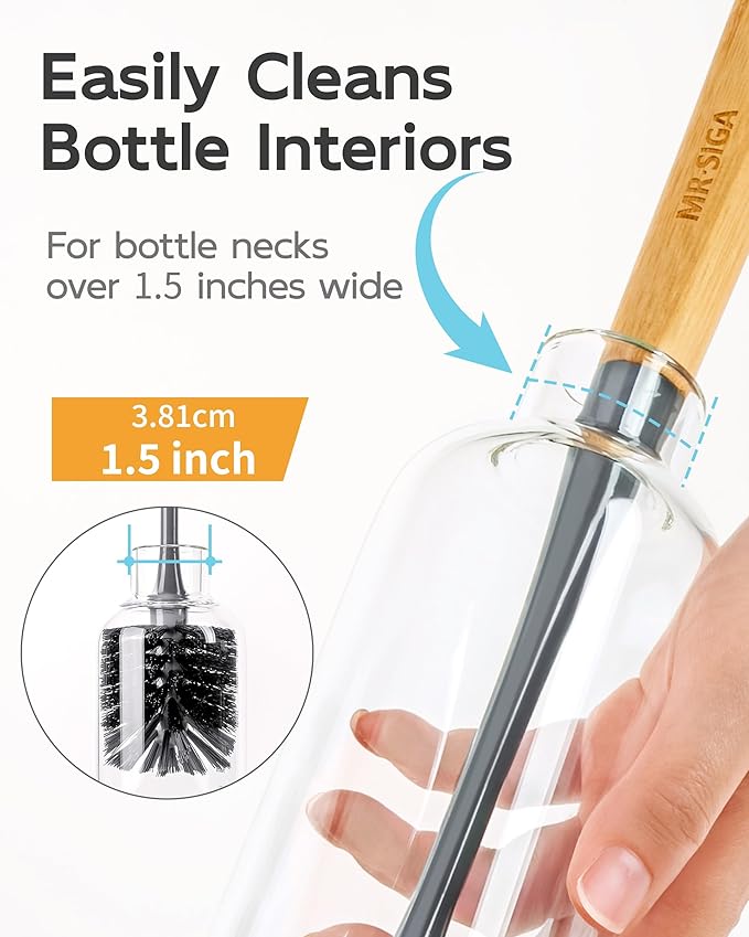 MR.SIGA Water Bottle Brush, Long Handle Bottle Brush for Water Glasses, Baby Bottles, Sports Bottles Cleaning, Gray, 2 Pack