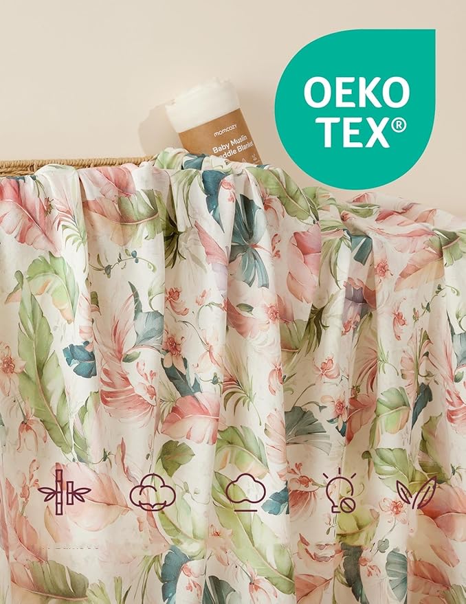 Momcozy Muslin Swaddle Blankets, Ultra Soft Neutral Registry Essentials, Plant Kingdom, Breathable Large 47'' x 47'' Newborn Boys Girls Receiving Blanket