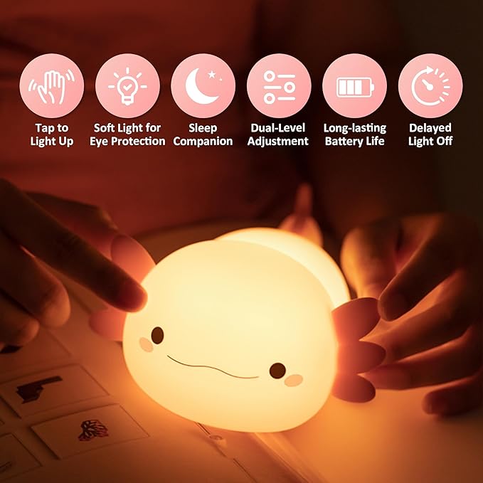 Axolotl Gifts, Cute Axolotl Night Light for Kids, Animal Silicone Nursery Night Lamp, Cute Room Decor Night Light for Kids Girls Boys Birthday Christmas Gifts