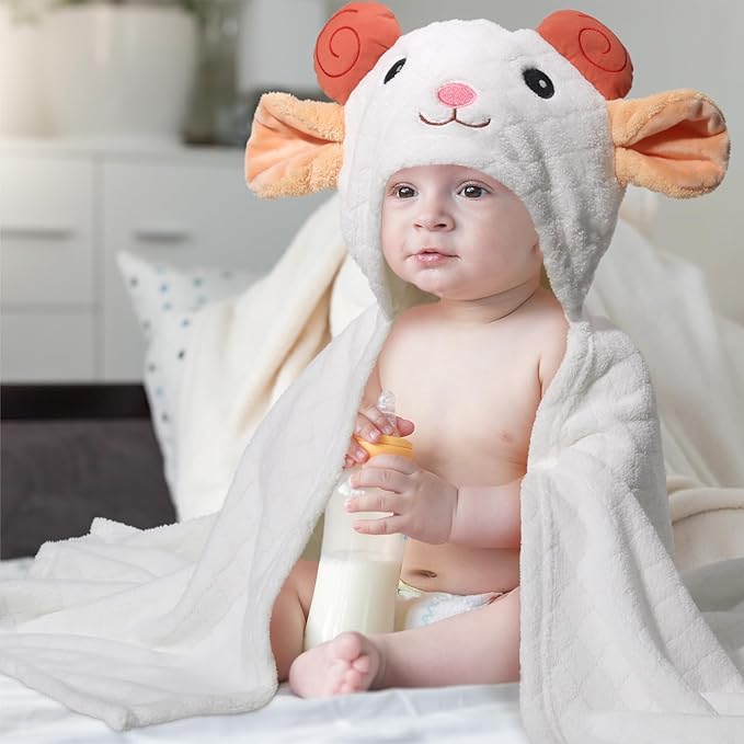 Baby Towels with Hood,2-Pack Baby Towels with Hood for Toddlers 1-3 0-5 Years, Super Soft Thick Absorbent Premium Coral Fleece Bath Towels Kids 50"x32",Green Frog & White Sheep Set