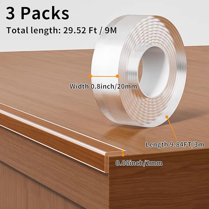 Clear Soft Corner Protectors for Furniture Strip,0.8in x 9.84FT,Sharp Edge & Table Bumper,Cabinet,Window Sill,Wall Corner Protector,Baby Proof Corners and Edges,3 Rolls
