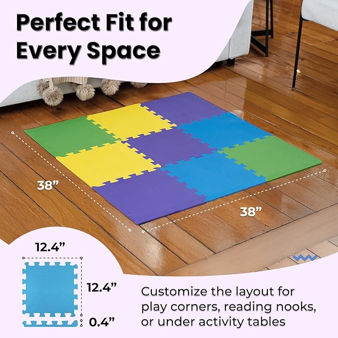 MioTetto Baby Play Mat, Comfortable Tummy Time Mat – Portable Foam Floor Tiles, Safe baby mat for floor for Crawling & Development, Soft play mat for babies 0-6 months, Stylish interlocking foam tiles