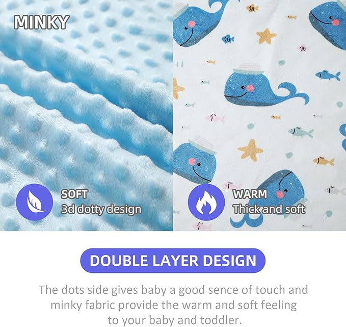 iEvolve Baby Nursery Bed Blankets Ultra Soft Double Layer Mini Blanket Minky Blanket Receiving Blankets Shower Gifts(Whale,30 * 47in)
