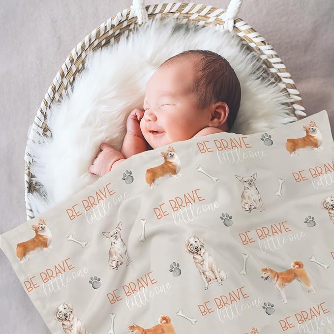 Baby Blanket for Boys and Girls - Soft Nursery Minky Blankets for Newborn, Printed Bed Blanket with Double Layer Dotted Backing for Baby Crib Stroller, 30 x 40 Inch, Cute Puppy