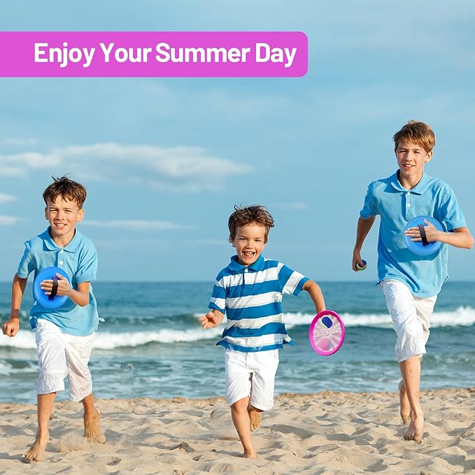 Toss and Catch Ball Set with 6 Paddles 6 Balls, Outdoor Toys for Kids Beach Toy Pool Toys Outdoor Yard Games for 3 4 5 6 7 8 9 10 Year Old Boys Girls, Ideal Gifts for Kids Age 3+