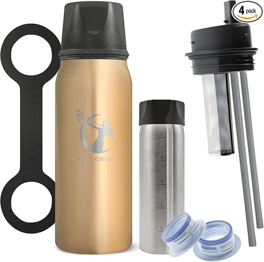 CERES CHILL OG Breastmilk Chiller Bundle with Straw Lid & Infuser – 12–34oz Portable Breast Milk Cooler & 2 Storage Bottles with Universal Pump Adapters – You’re So Golden