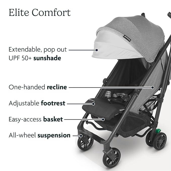 UPPAbaby G-Luxe Umbrella Stroller/Lightweight Design for Easy Travel/One-Step Fold + Recline/XL Basket + Canopy/Cup Holder Included/Greyson (Charcoal Mélange/Carbon Frame)