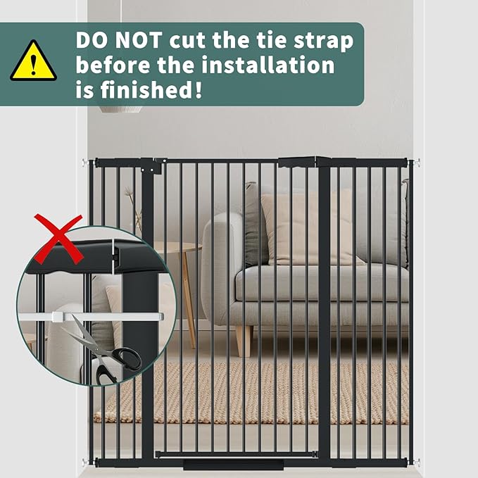 40.55" Tall 1.37" Ultra Narrow Spacing Dogs Pets Baby Gate for Doorway Safety Proof Indoor 34.05-45.86" Extra Wide Puppy Pressure Mounted No Drill Walk Through Black Metal Hallway
