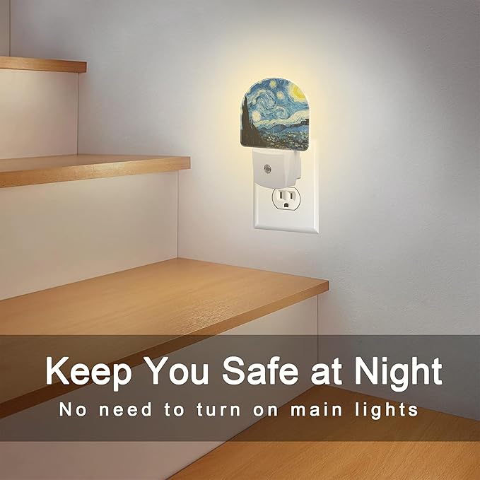 Starry Night Night Light Plug into Wall, Impressionist Oil Painting Dusk to Dawn Night Light Plug in,0.5w Energy Saving Sleep Friendly NightLight for Kids Boys Girls Home Decor