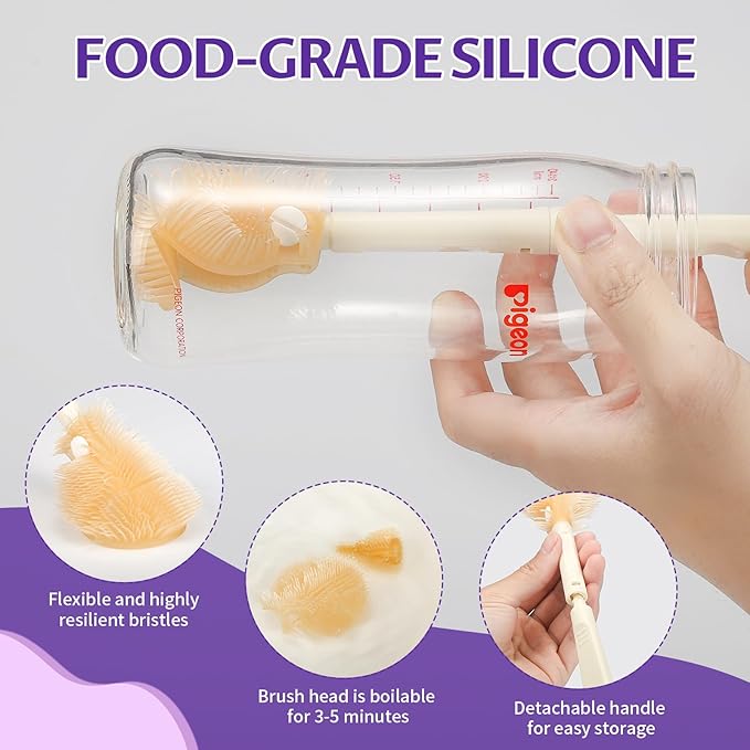 VOOWO Baby Bottle Brush & Drying Rack, Travel Bottle Cleaner Kit, Silicone Nipple & Straw Cleaner (White)