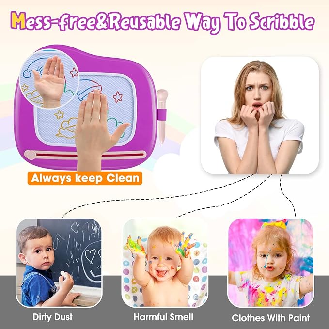 Smasiagon Toddler Toys Age 1-2 Year Old Boys Girls, Magnetic Drawing Doodle Board Valentines Day Gifts for Kids Educational Learning Toys for 1 2 3 Year Old Boys Girls Birthday Gifts (Purple)