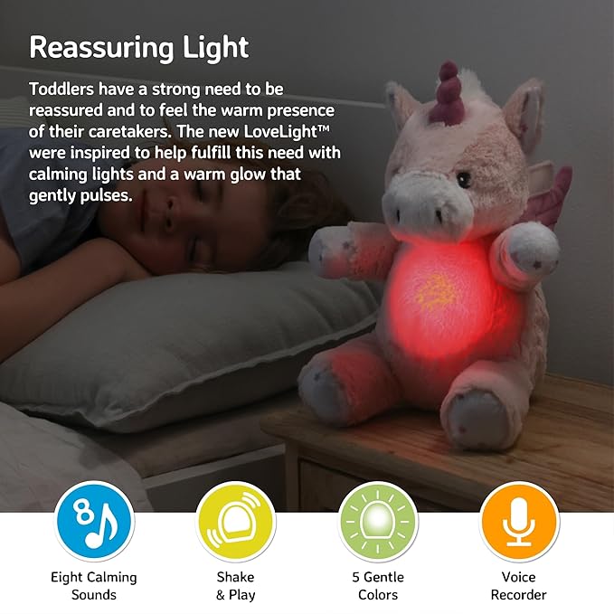 Cloud b LoveLight Buddies Sound Machine with White Noise, Soothing Lullabies & Gentle Nightlight | Voice Recorder | USB Rechargeable | Adjustable Settings & Auto-Shutoff | Lily The Unicorn