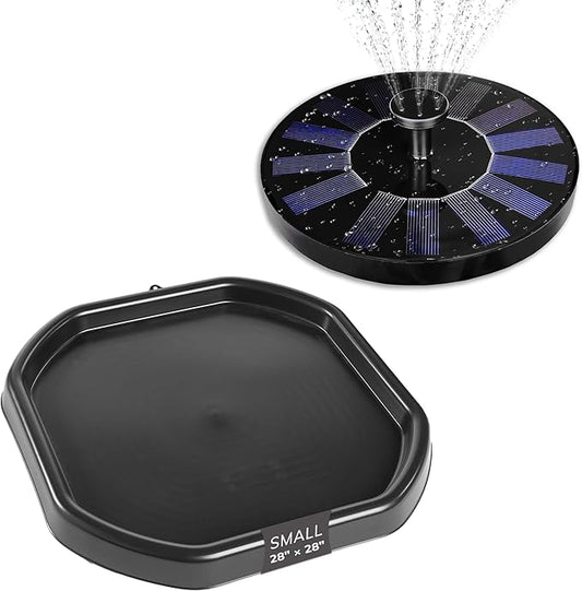 MEKA Tuff Tray with Solar Fountain, Sensory Water Play Tray for Kids, Outdoor Indoor Messy Play, STEM Activities, Classroom or Home Use ((Black, Small 28" x 28"))