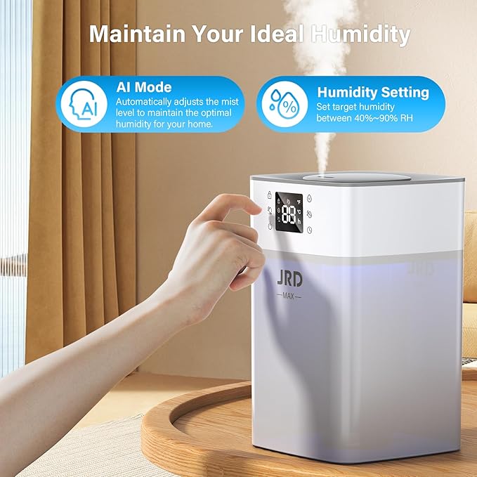 JRD 4L Humidifiers for Bedroom, Cool Mist Humidifier for Large Room, 40H Runtime, 360° Nozzle, Night Light for home