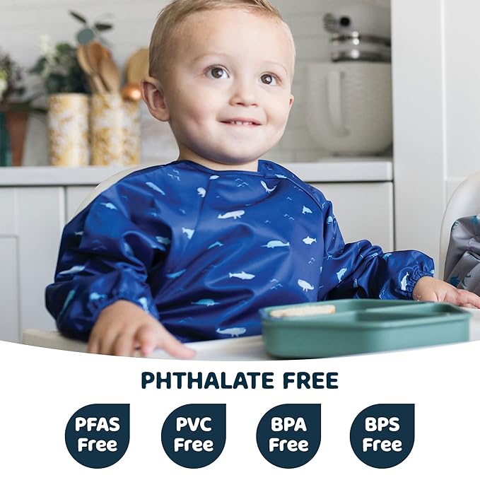 Tiny Twinkle Long Sleeve Bib for Babies & Toddlers – Waterproof Smock Bib for Eating – Machine Washable & Mess-Proof, Baby Feeding Essential & Shower Must-Have(Ocean Life, 6–24M)