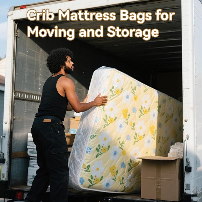 Klmnop 2 Pack Crib Mattress Storage Bag with Zipper, Clear Plastic Waterproof Crib Mattress Bag for Moving and Storage(53.15 x 28.35 x 7.09 Inch)