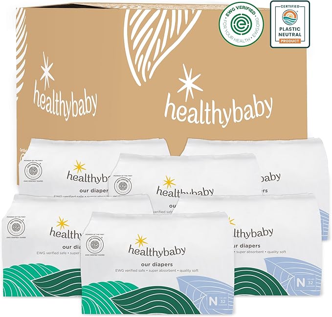 Our Diapers | EWG Verified Safe & Plant-Based Diapers | Leak Protection | Soft Organic Cotton Shell | Chlorine-Free Diaper for Sensitive Skin | Size Newborn (<10 lbs) 192 Count