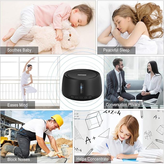 Sound Machine for Sleeping, Exmate Noise Machine for Office Privacy with 30 Non-Looping HiFi Soothing Sound, Memory Function and Timer Sound Machine for Adult Kid Home Office Travel