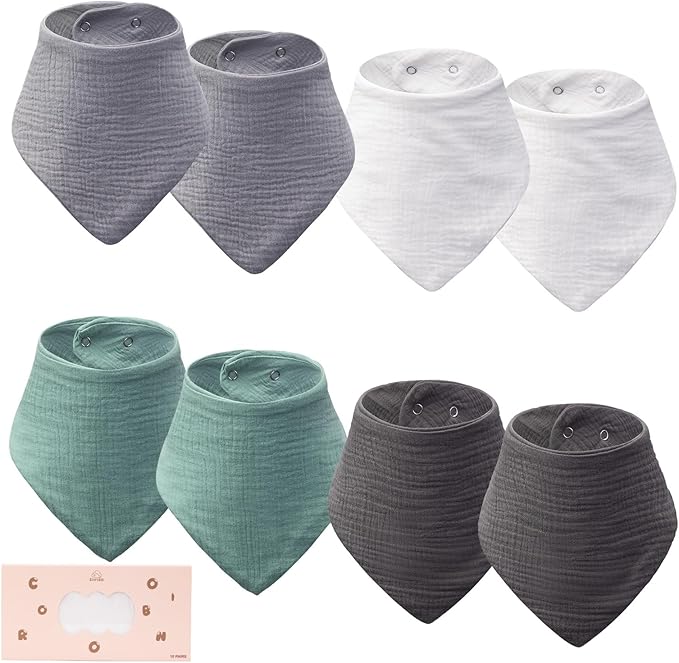 Baby Bibs 8-Pack - Adjustable Cotton Drool Bibs, Waterproof & Absorbent for Newborn to Toddler, Unisex Boys & Girls