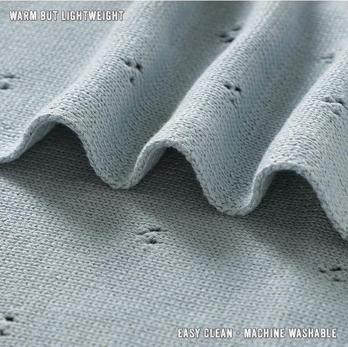 Luxury Organic Cotton Pointelle Baby Blanket (Powder Blue)