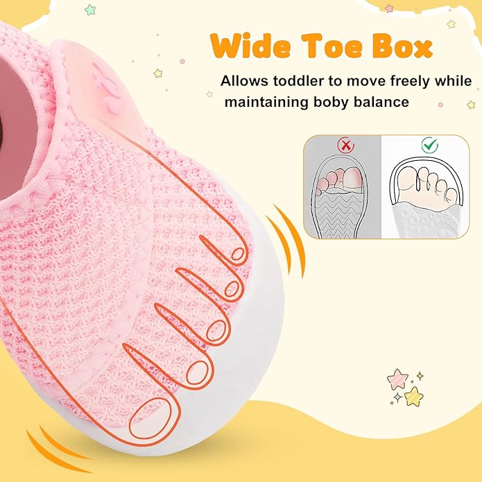 FEETCITY Baby First Walking Shoes Wide Baby Shoes Infant Sneakers Newborn Crib Shoe Barefoot Lightweight Slip On Shoe