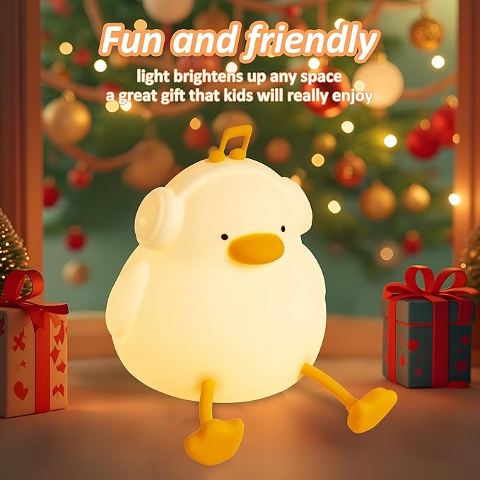 Duck Night Light, Squishy Duck Lamp, Silicone Bedside Light Up Funny Duck with Dimmer & Rechargeable,Birthday Gifts for Friends Women(Enjoy Duck)