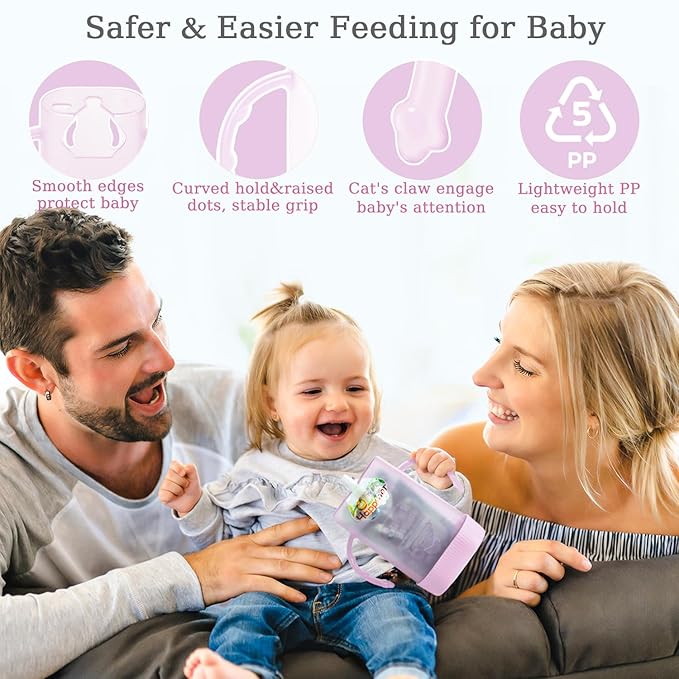 MOMUSE Dual-Lid Squeeze Pouch Holder for Food Pouches & Drink Boxes, Baby Pouch Holder with Larger Capacity, Versatile Design for Self-Feeding, Anti-Squeeze Pouch Holder No Spill No Mess, Pink & Blue