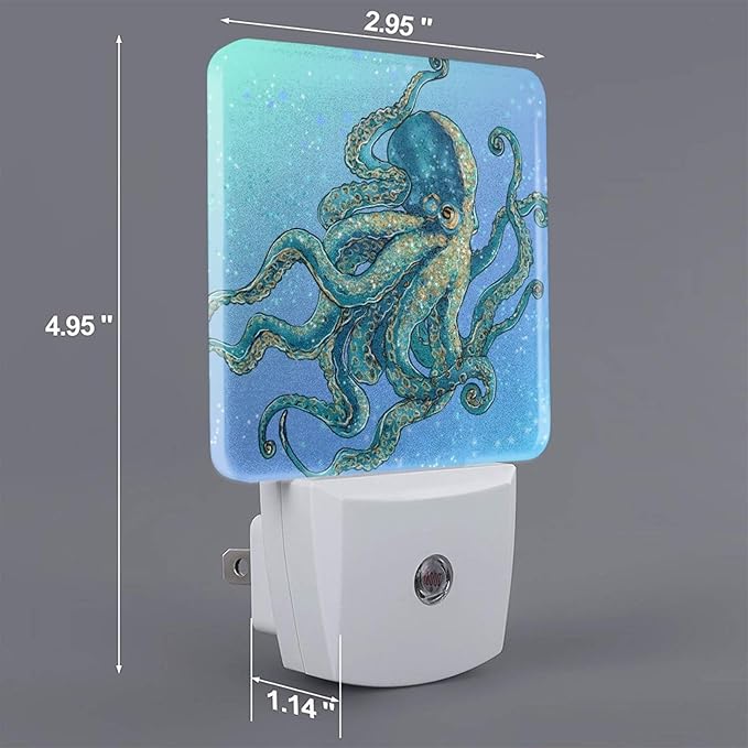 Led Night Light, Blue Octopus Decorative Plug in Nightlights,with Smart Auto Dusk to Dawn Night Light for Bedroom, Kitchen, Nursery, Bathroom