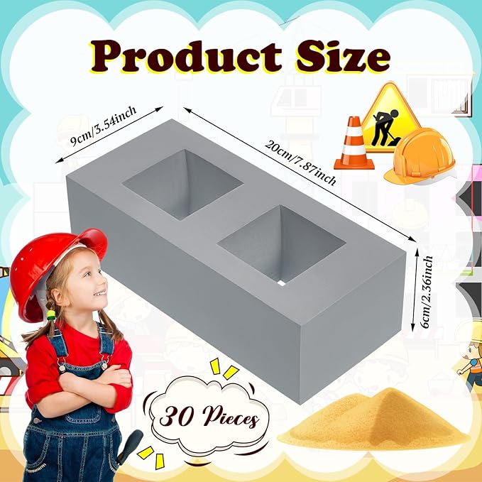 Deekin 30 Pcs Foam Brick Building Blocks for Kids Thick Blocks Foam Large Fake Brick Construction Toy for Stacking Construction, 8 x 4 x 2.4 in (Square Holes)