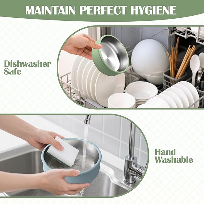 Mity rain Stainless Steel & Silicone Bowls for Baby - 4-Piece Suction Plates & Bowls for Toddlers,Removable Silicone Shell,Non-Slip Baby Food Bowl with Unbreakable Design (Baby Bowls with Suction)