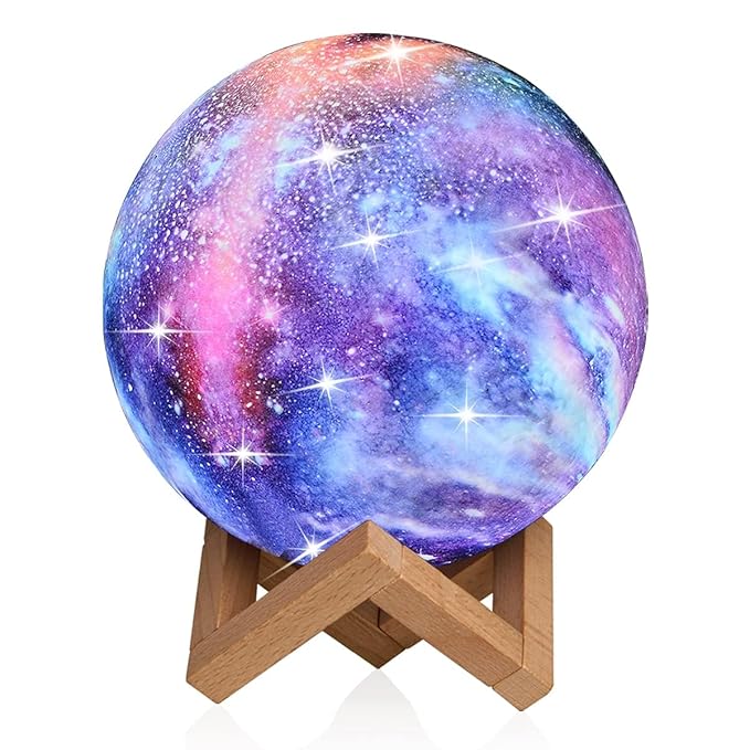 Moon Lamp, Kids Night Light Galaxy Lamp - 16 Colors Moon Light with Wood Stand Remote & Touch Control USB Rechargeable Gift for Girls&Boys Lover Birthday - 4.8 inch