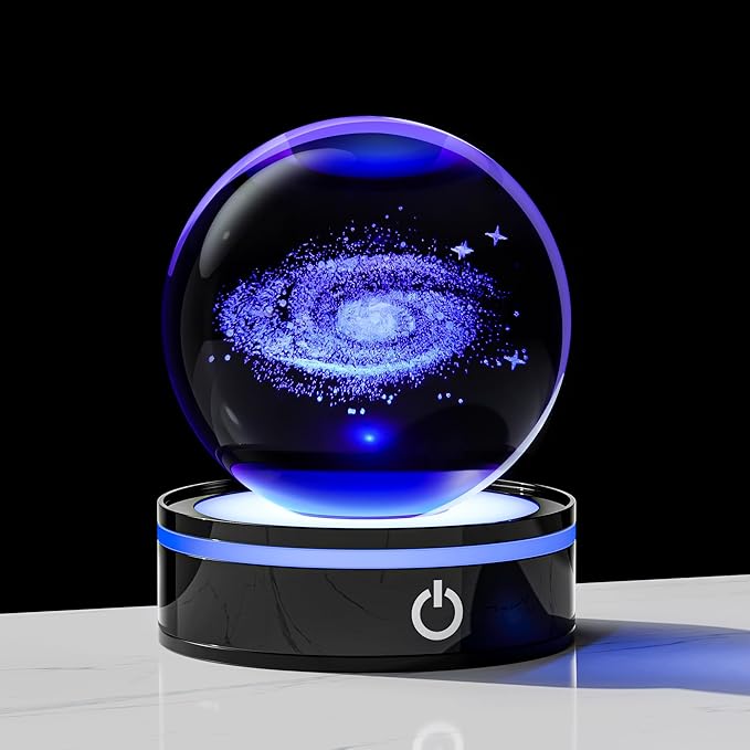 3D Galaxy Model Crystal Ball Led Lamp Base - Space Decor World Globe Planets Sphere Night Light 80mm 3.15 Inch - Solar System Decor Best Birthday Astronomy Gifts for Men Physics Science Teacher