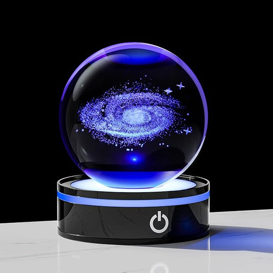 3D Galaxy Model Crystal Ball Led Lamp Base - Space Decor World Globe Planets Sphere Night Light 80mm 3.15 Inch - Solar System Decor Best Birthday Astronomy Gifts for Men Physics Science Teacher