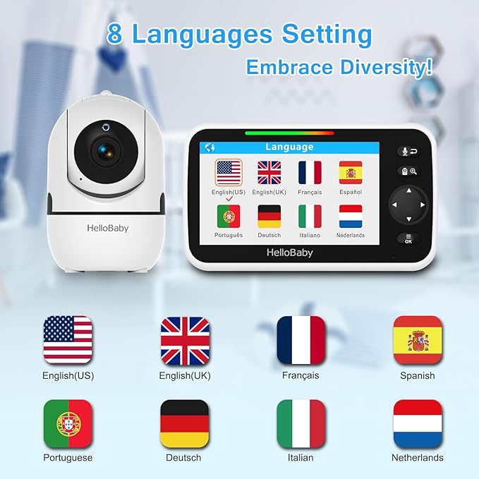 HelloBaby Baby Monitor No WiFi with Crib Clip, 5'' Screen and 30-Hour Battery Life, Baby Monitor with Camera and Audio, Flexible Clamp Mount with Long Gooseneck Arm by Hello Baby