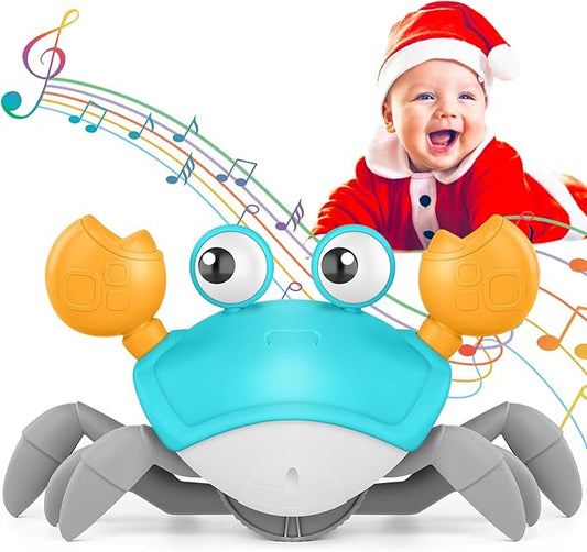 Crawling Crab Baby Toy, Upgraded Tummy Time Gifts for Newborn Babies 3-6 6-12 Month, Light-Up Walking Dancing Moving Crab with Music & Obstacle Avoidance, Rechargeable Sensory Development Toy (Green)