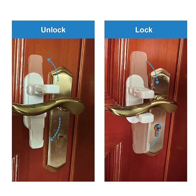 Child Proof Door Lever Lock, Door Handle Lock, Durable ABS with Adhesive Backing, Simple Install, No Tools Needed (U, Pack, 2)