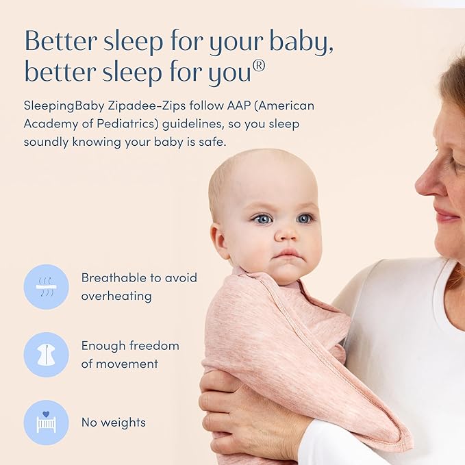 SleepingBaby Zipadee-Zip Transition Swaddle - Cozy Baby Swaddling Blanket with Zipper Convenience - Roomy Wearable Blanket for Easy Diaper Changes - 3-6 Month - Ballet Pink Heather