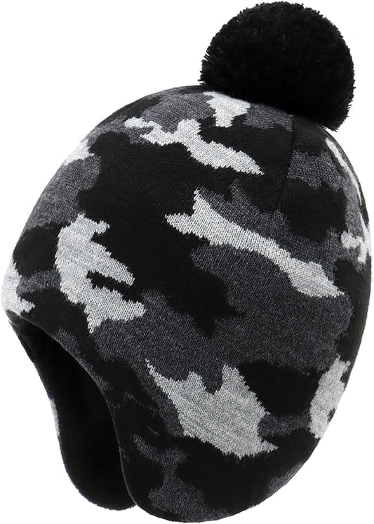 Duoyeree Kids Beanie Hat for Boys Girls Pom-pom Kint Hats Cozy Lining Winter Skull Cap