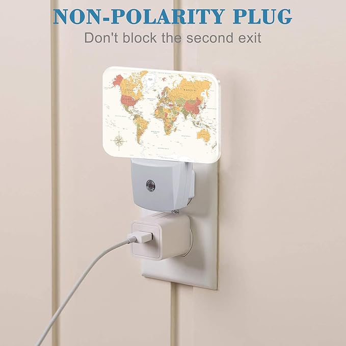 Vintage Yellow World Map Night Light for Kids, World Map LED Night Light Plug into Wall with Dusk to Dawn Sensor for Girls Boys Women Men Bedroom, Hallway, Kitchen, Bathroom, Stairs Decor