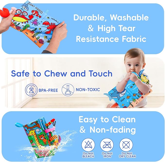 2PCS Baby Books 0-6 Months Infant Toys 0-3 3-6 6-12 Months Baby Tummy Time Sensory Toys 3 4 5 6 Month Newborn Must Haves Crinkle Touch Feel Busy Soft Books for Babies Boys Girls Christmas Shower Gifts